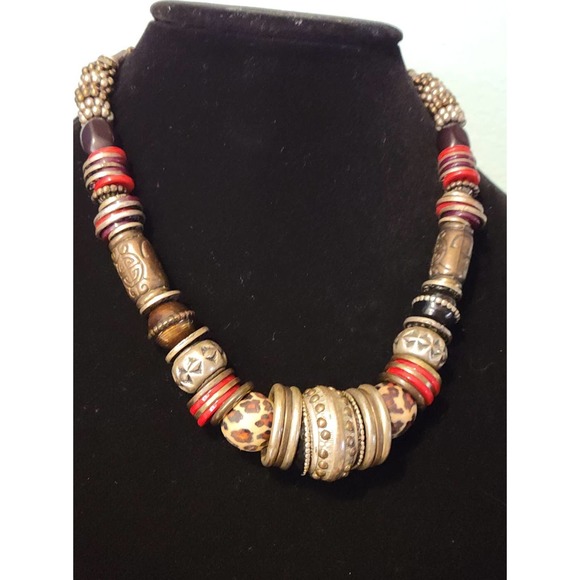 Vintage Bohemia Leopard Tribal Beaded Choker Statement Necklace - Picture 1 of 4